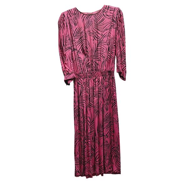 VTG 80 Karin Stevens by Steven Stoller Magenta Black 3/4 sleeve maxi Dress 12 - Picture 1 of 7
